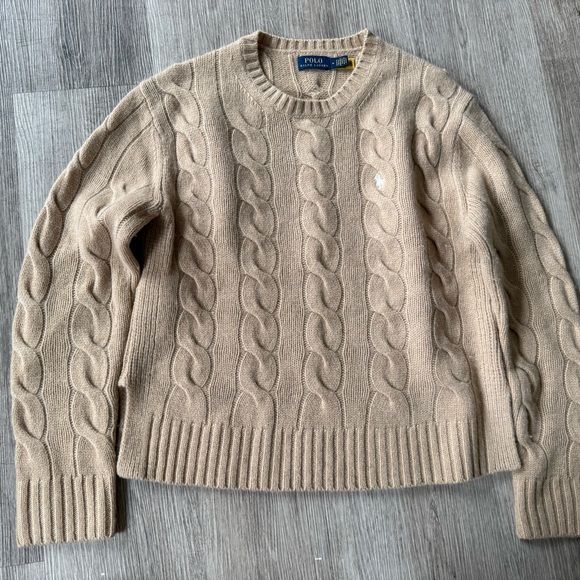 Polo Ralph Lauren Wool Cashmere Cable Knit Sweater Camel Beige Size M